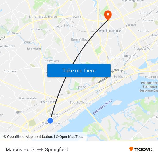 Marcus Hook to Springfield map