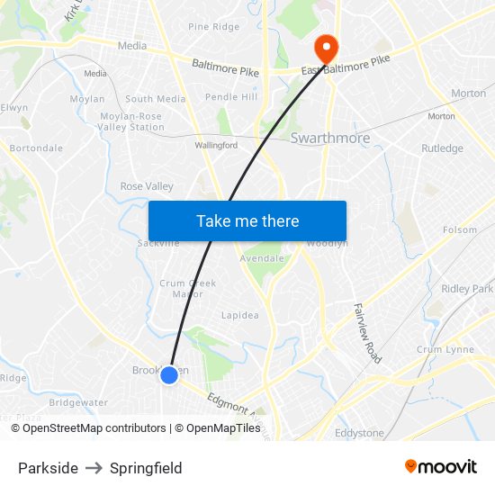 Parkside to Springfield map