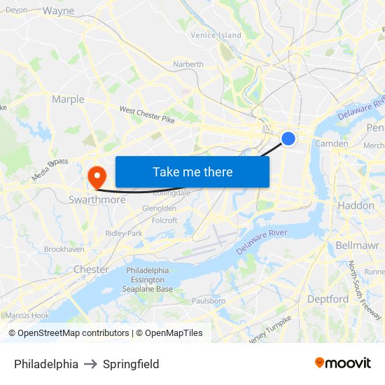 Philadelphia to Springfield map