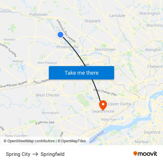 Spring City to Springfield map