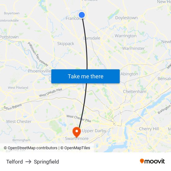 Telford to Springfield map