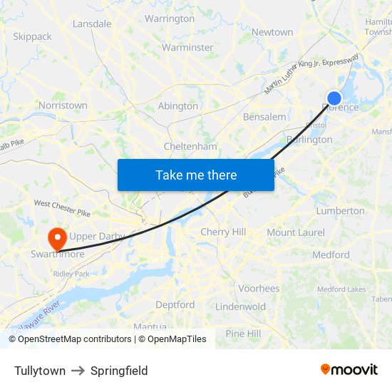 Tullytown to Springfield map