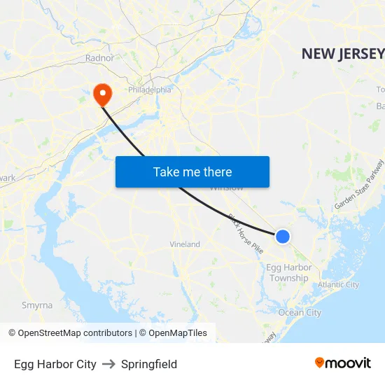 Egg Harbor City to Springfield map