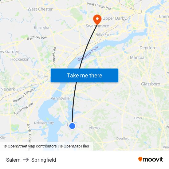 Salem to Springfield map