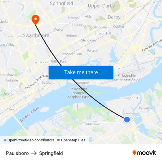 Paulsboro to Springfield map