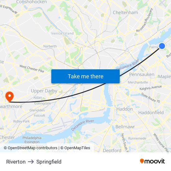 Riverton to Springfield map