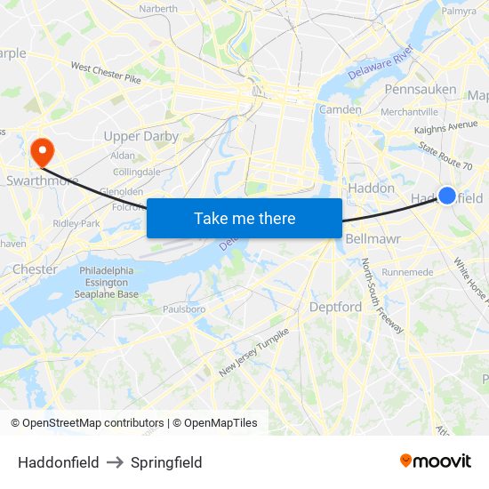 Haddonfield to Springfield map