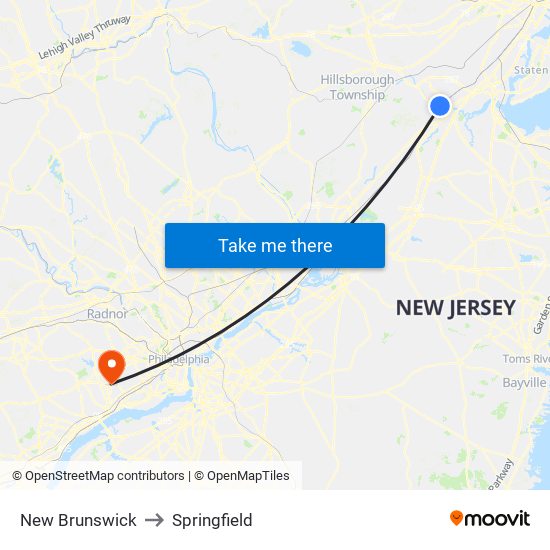 New Brunswick to Springfield map