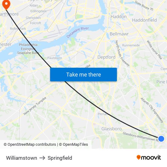 Williamstown to Springfield map