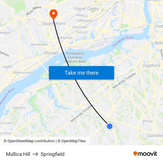 Mullica Hill to Springfield map