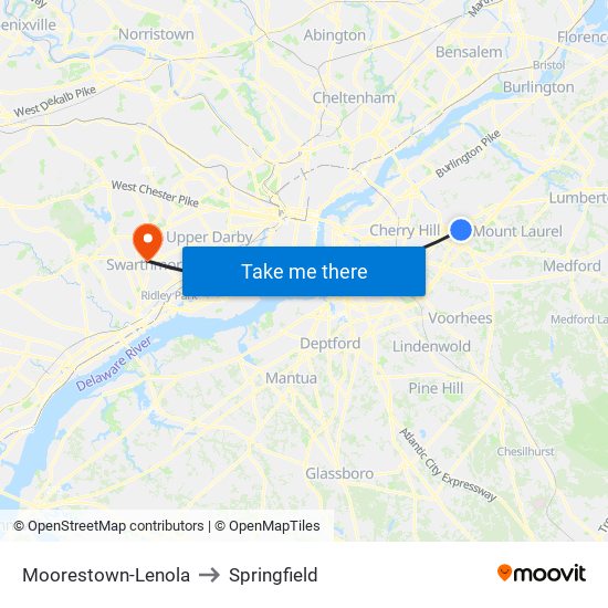 Moorestown-Lenola to Springfield map