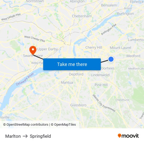 Marlton to Springfield map