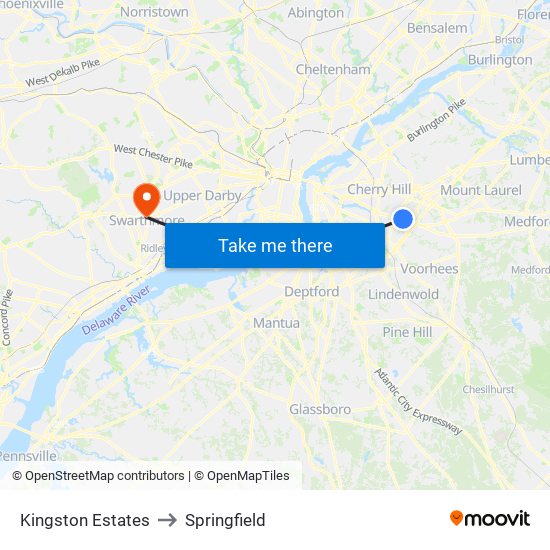 Kingston Estates to Springfield map