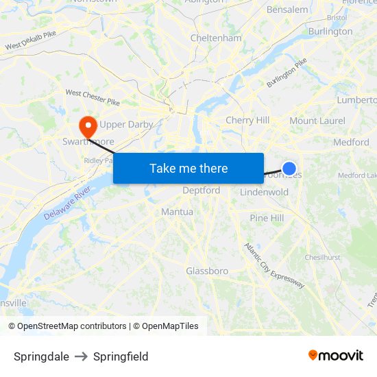 Springdale to Springfield map