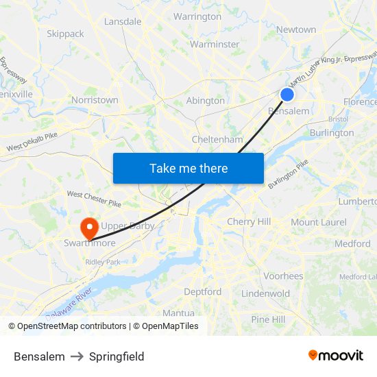 Bensalem to Springfield map
