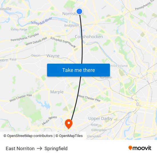 East Norriton to Springfield map