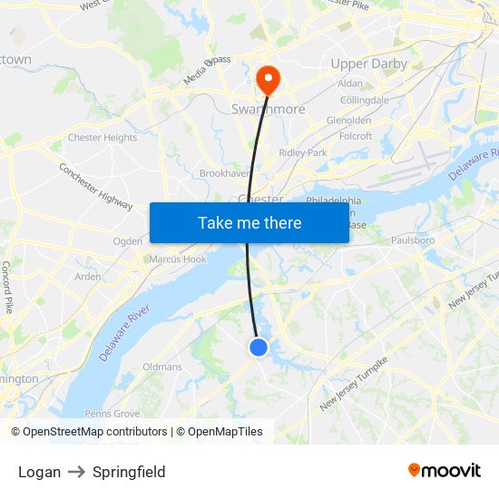 Logan to Springfield map
