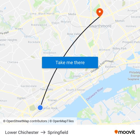 Lower Chichester to Springfield map