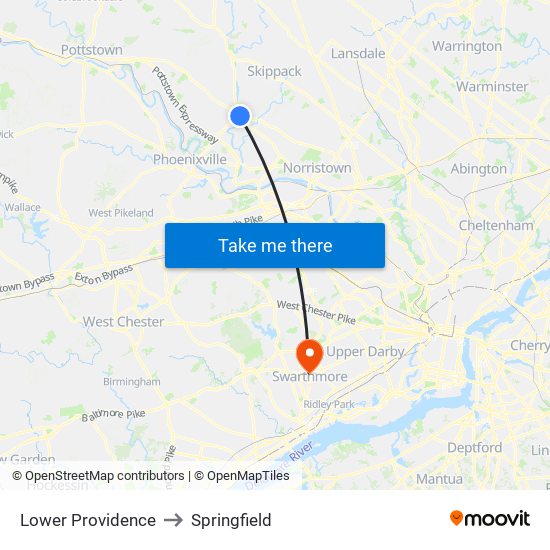 Lower Providence to Springfield map