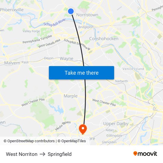 West Norriton to Springfield map