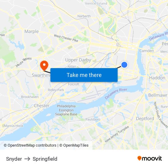 Snyder to Springfield map