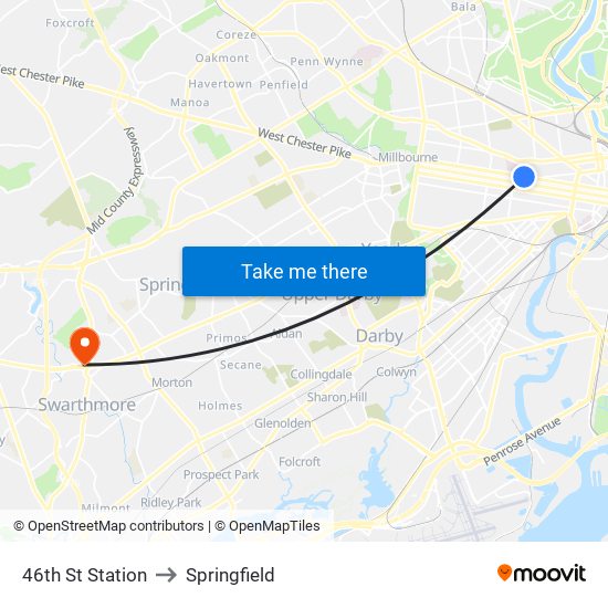 46th St Station to Springfield map