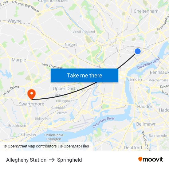 Allegheny Station to Springfield map