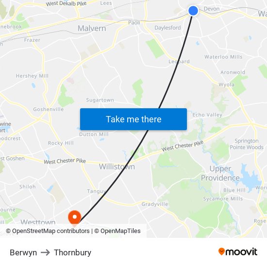 Berwyn to Thornbury map