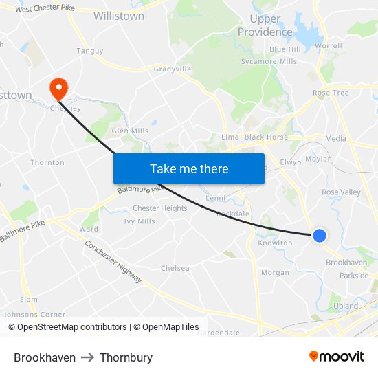 Brookhaven to Thornbury map