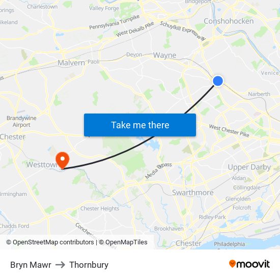 Bryn Mawr to Thornbury map