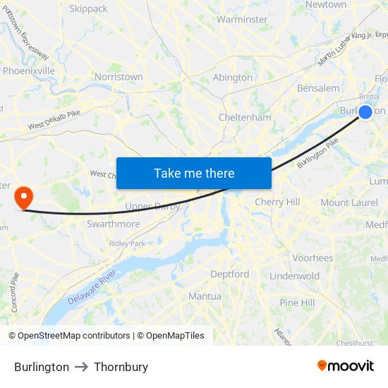 Burlington to Thornbury map