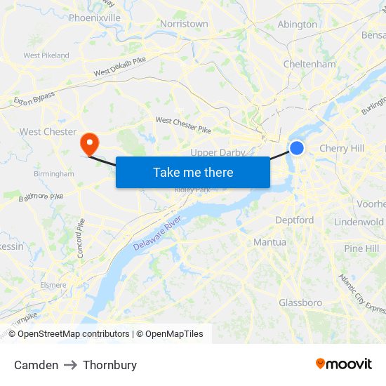 Camden to Thornbury map