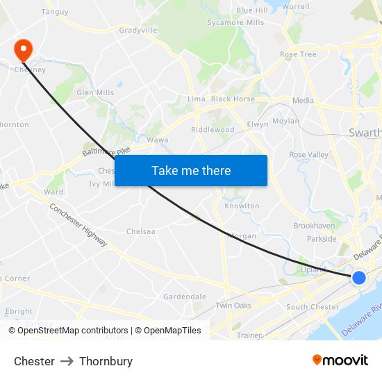 Chester to Thornbury map