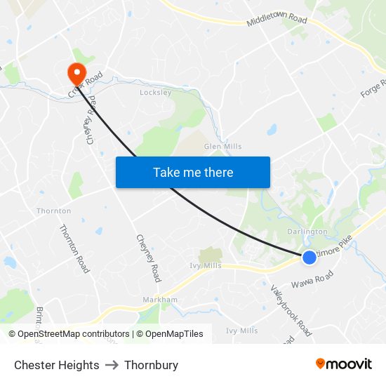 Chester Heights to Thornbury map