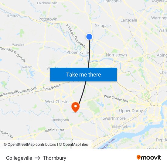 Collegeville to Thornbury map