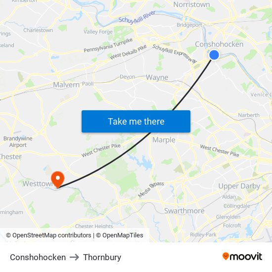 Conshohocken to Thornbury map