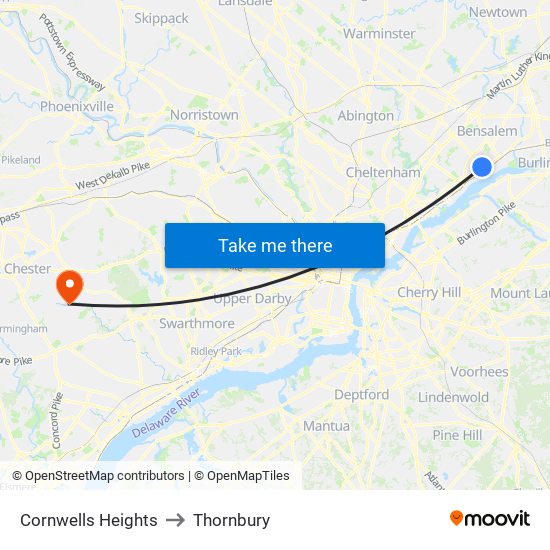 Cornwells Heights to Thornbury map