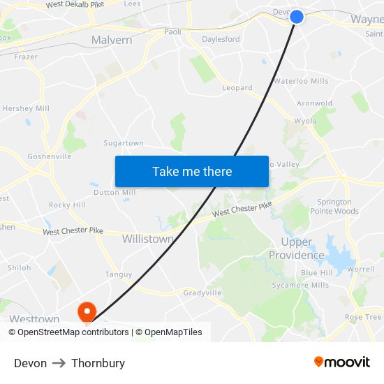 Devon to Thornbury map