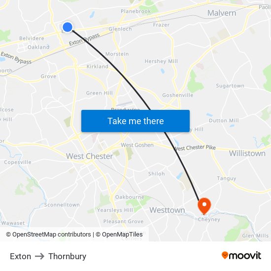 Exton to Thornbury map