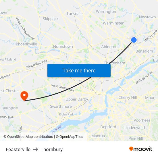 Feasterville to Thornbury map