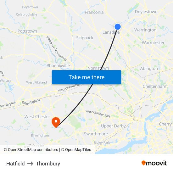 Hatfield to Thornbury map
