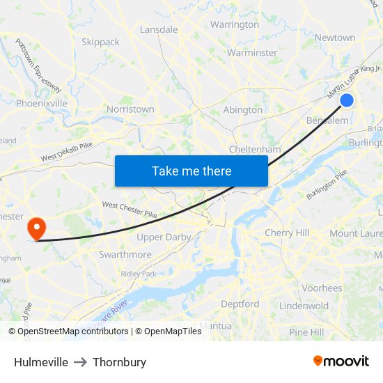 Hulmeville to Thornbury map