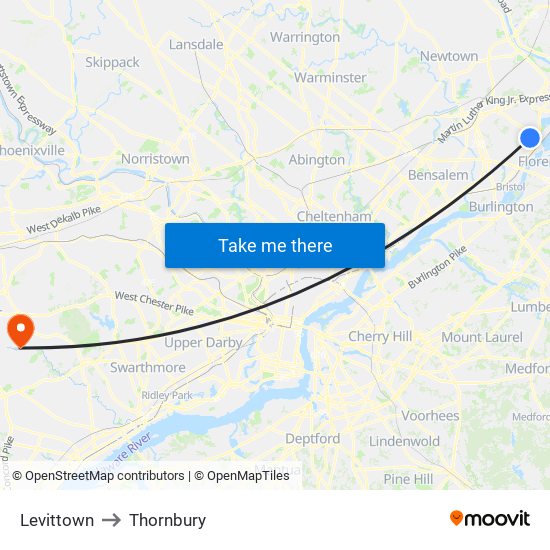 Levittown to Thornbury map