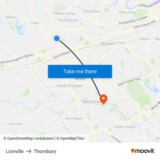 Lionville to Thornbury map