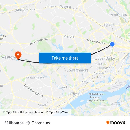 Millbourne to Thornbury map
