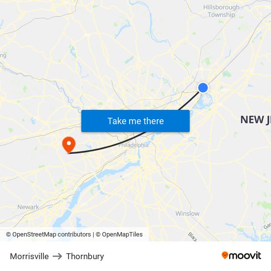Morrisville to Thornbury map