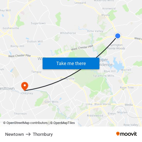 Newtown to Thornbury map