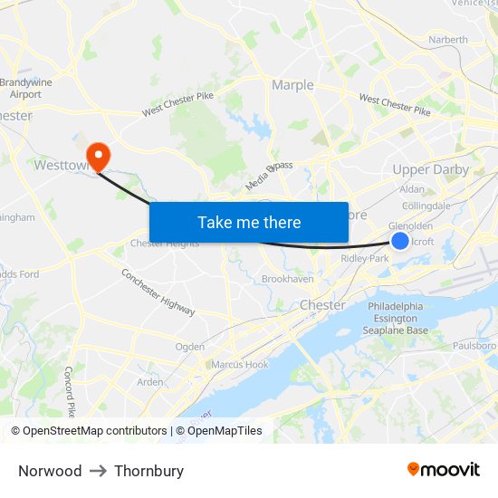 Norwood to Thornbury map