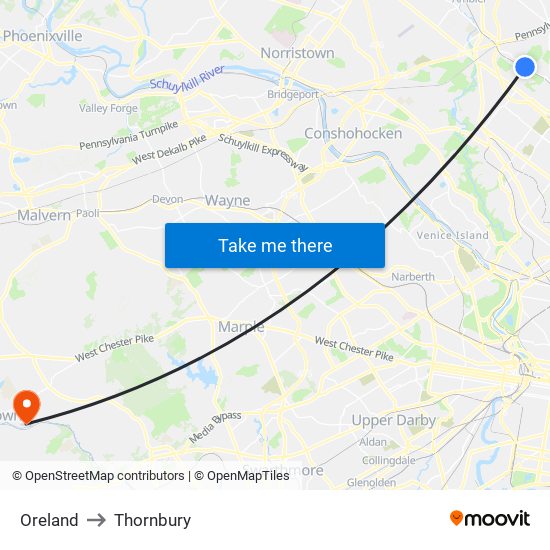 Oreland to Thornbury map