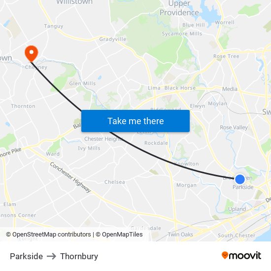 Parkside to Thornbury map